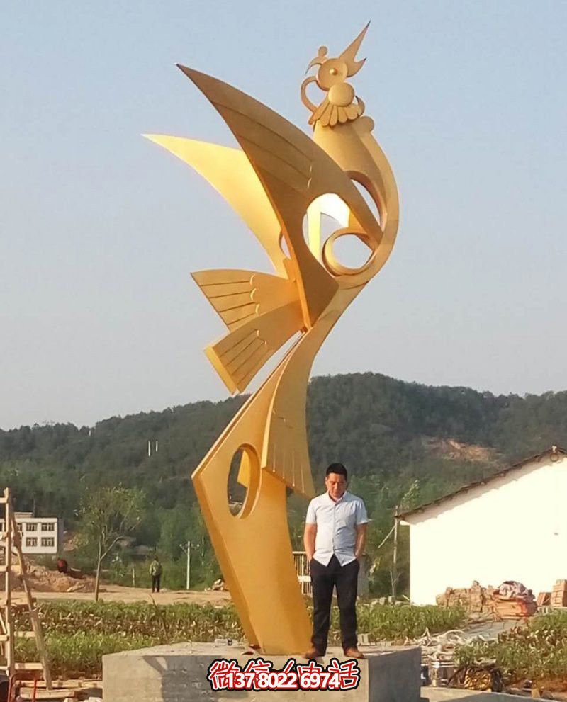 景区户外不锈钢喷金烤漆凤凰雕塑 景区户外不锈钢喷金烤漆凤凰雕塑