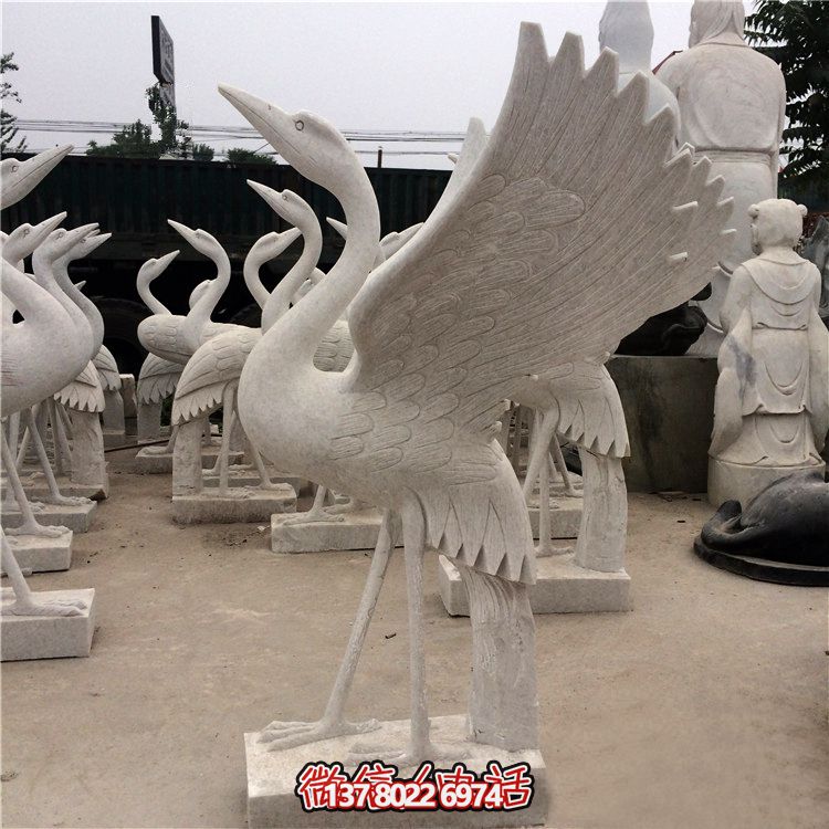 汉白玉石雕大型户外景观鹤雕塑