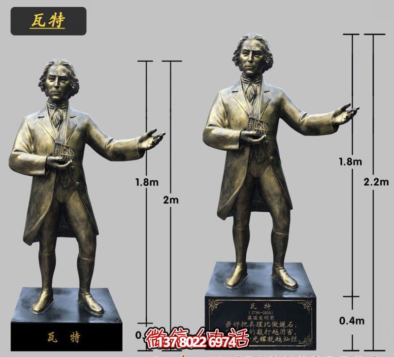 玻璃钢仿铜世界名人瓦特雕塑 玻璃钢仿铜世界名人瓦特雕塑