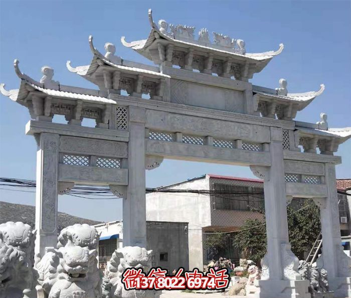 村口大理石大型进入口门楼牌坊石雕