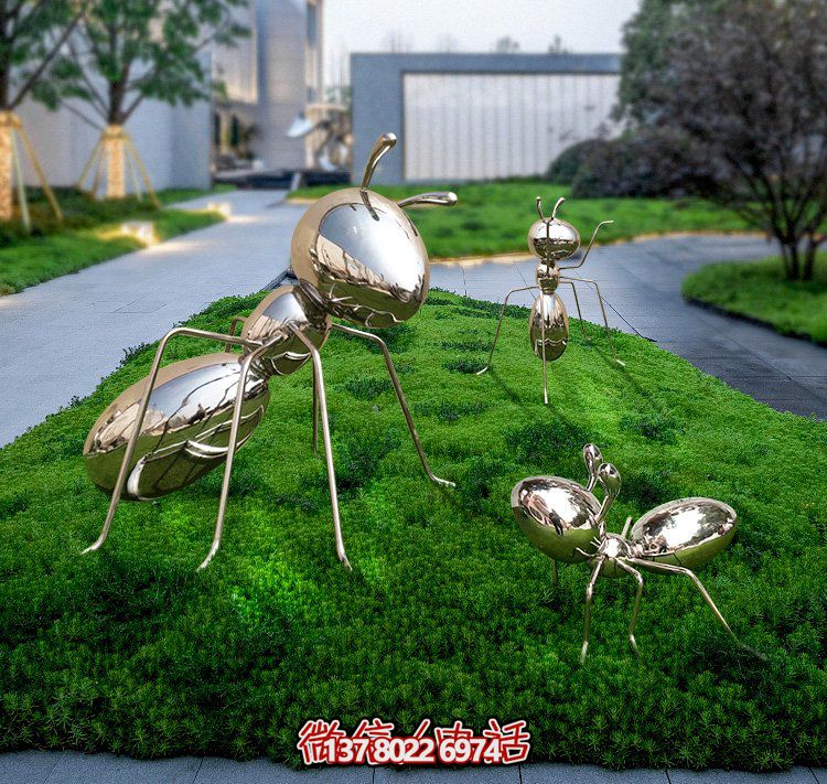 不锈钢镜面蚂蚁，小区绿化带装饰动物摆件