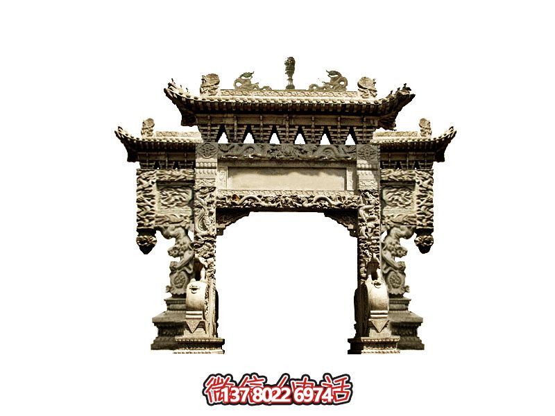 寺院单门三楼雕龙石牌坊