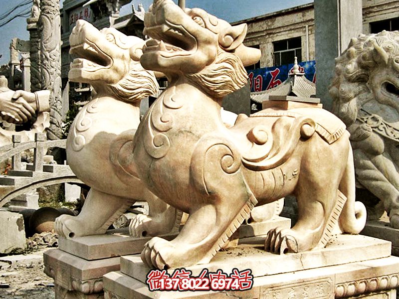 庭院寺庙大理石石雕神兽貔貅雕塑 庭院寺庙大理石石雕神兽貔貅雕塑