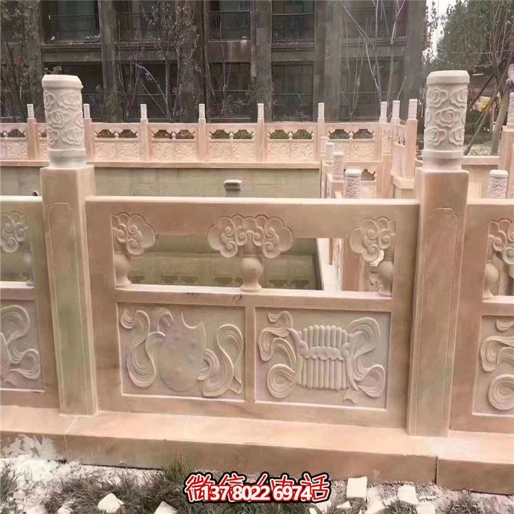 晚霞红石雕浮雕花纹景观护栏