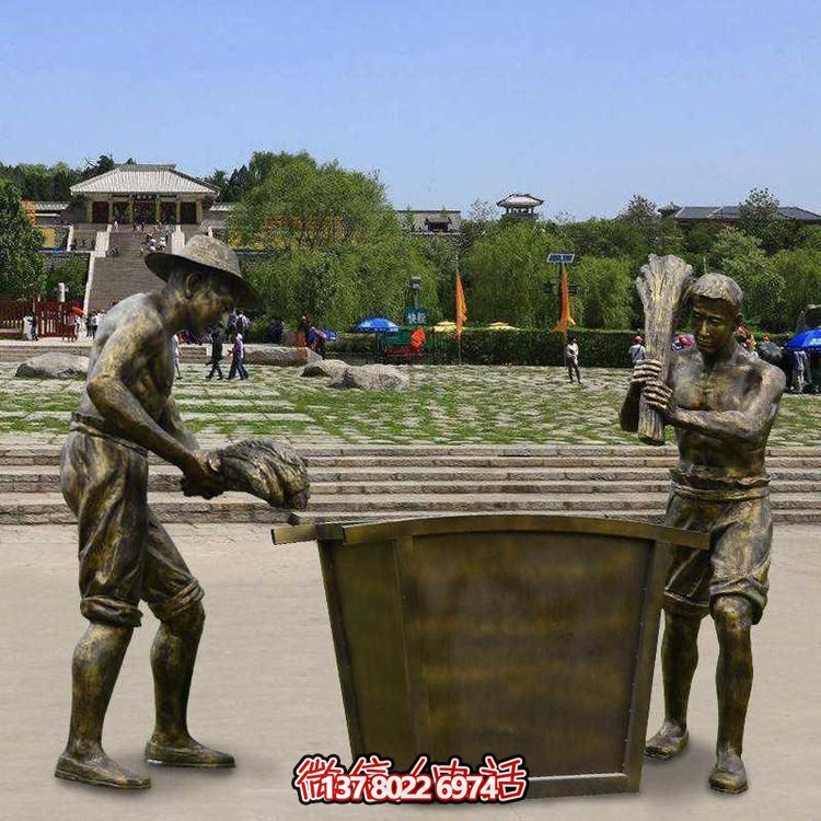 玻璃钢仿铜甩麦人物农耕文化小品景区摆件