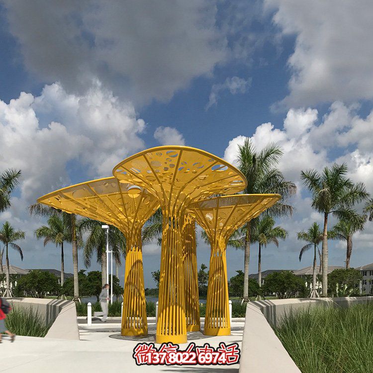 园林户外不锈钢创意镂空树叶景观凉亭
