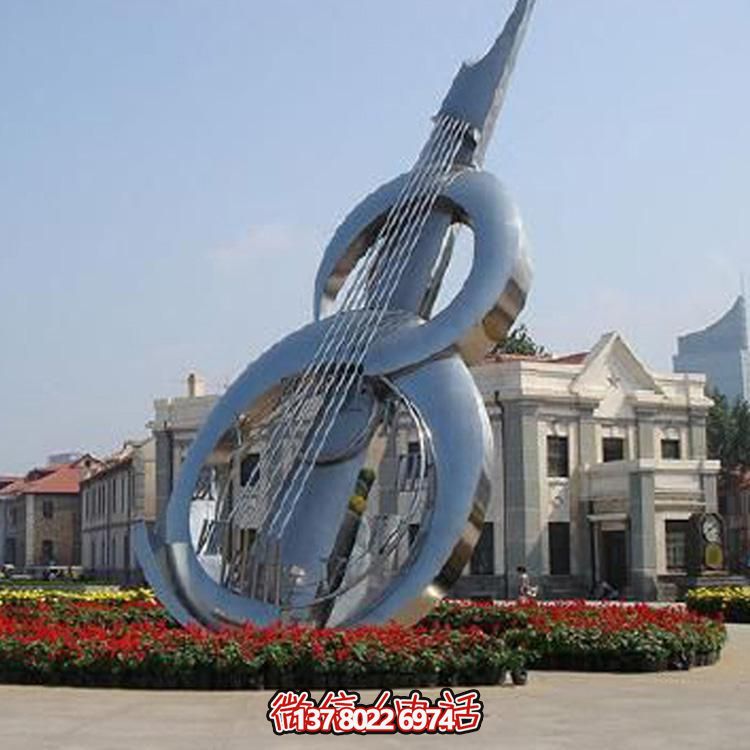 广场大型不锈钢镂空大提琴景观雕塑