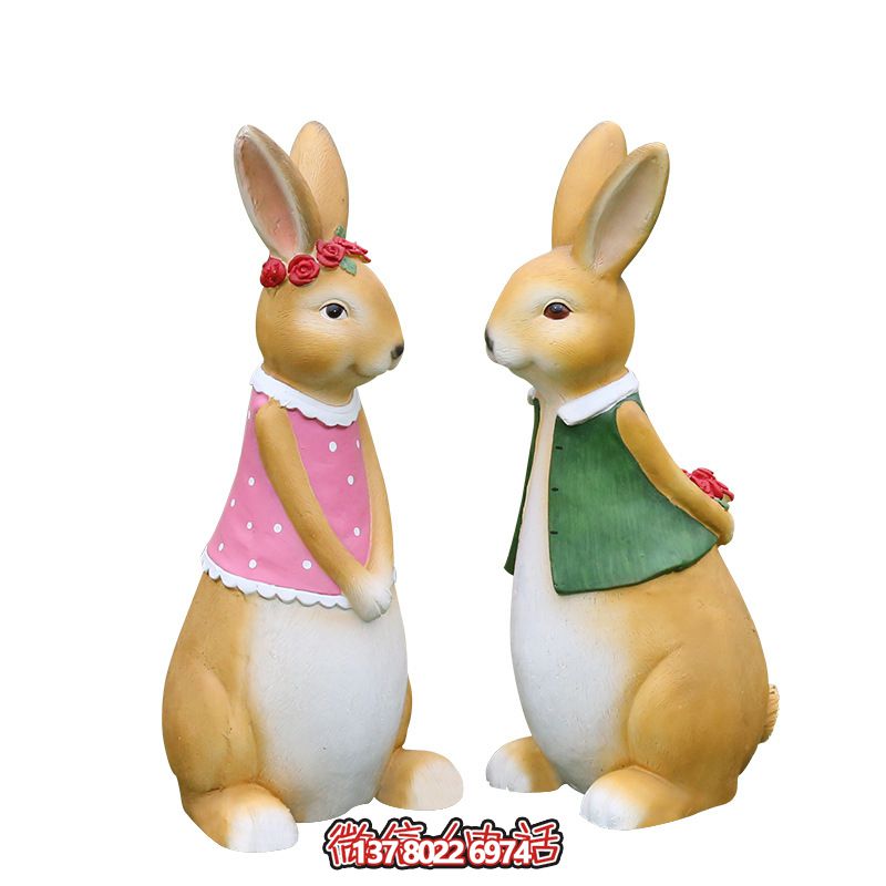 室内一对树脂彩绘兔子雕塑 室内一对树脂彩绘兔子雕塑
