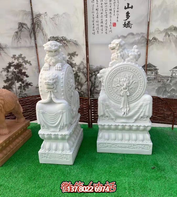 家用镇宅石墩门墩一对抱鼓石