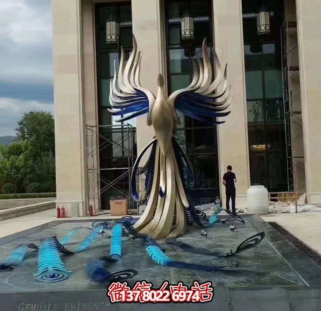 广场大型不锈钢创意烤漆凤凰景观雕塑