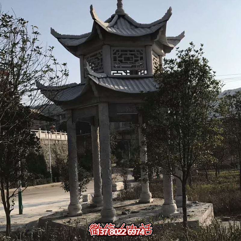 仿古户外景区镂空青石雕刻休闲凉亭
