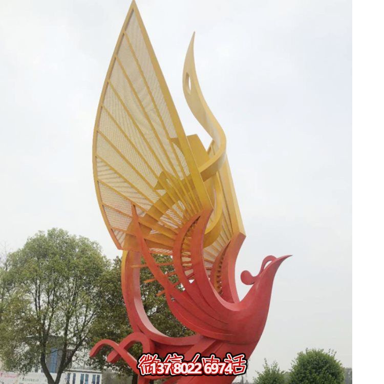 不锈钢彩绘户外广场大型抽象动物景观凤凰