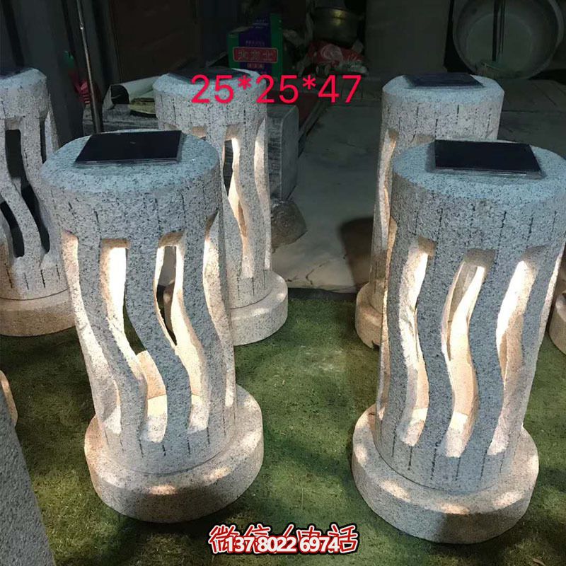 太阳能石灯笼现代简约广场大理石摆件草坪灯一对