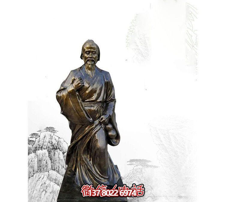 景区玻璃钢仿铜古代名医华佗雕塑