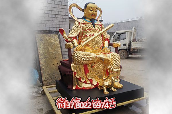不锈钢喷金彩绘寺庙真武大帝雕塑 不锈钢喷金彩绘寺庙真武大帝雕塑