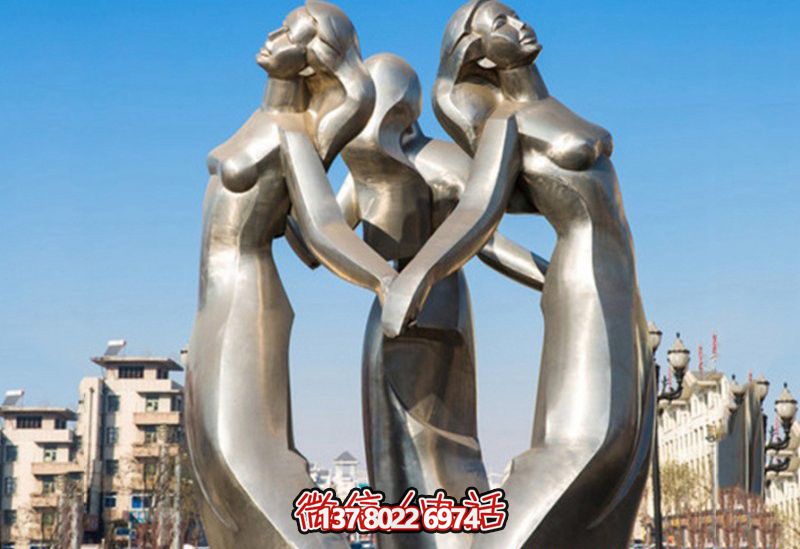 公园广场不锈钢手拉手的女孩雕塑 公园广场不锈钢手拉手的女孩雕塑