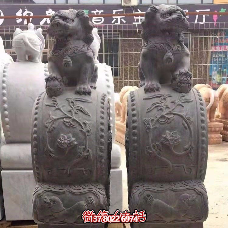 庭院饭店门口镇宅浮雕一对狮子抱鼓石雕塑