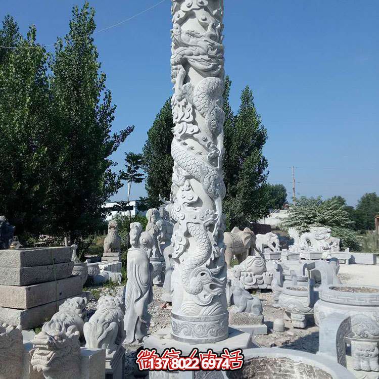 大理石石雕盘龙户外广场大型龙柱雕塑