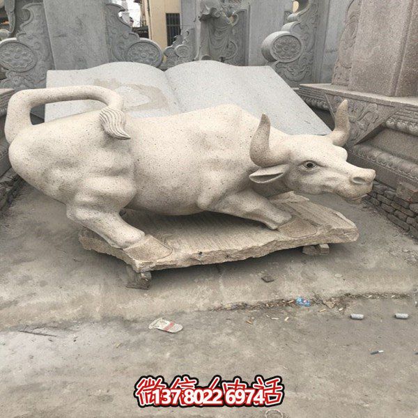 大理石石雕户外园林大型动物景观牛雕塑