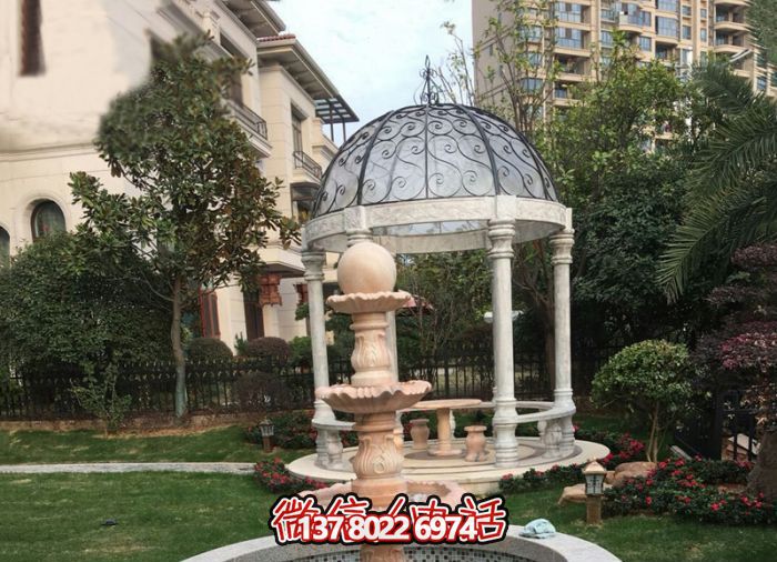 晚霞红三层风水球喷泉小区石雕 晚霞红三层风水球喷泉小区石雕