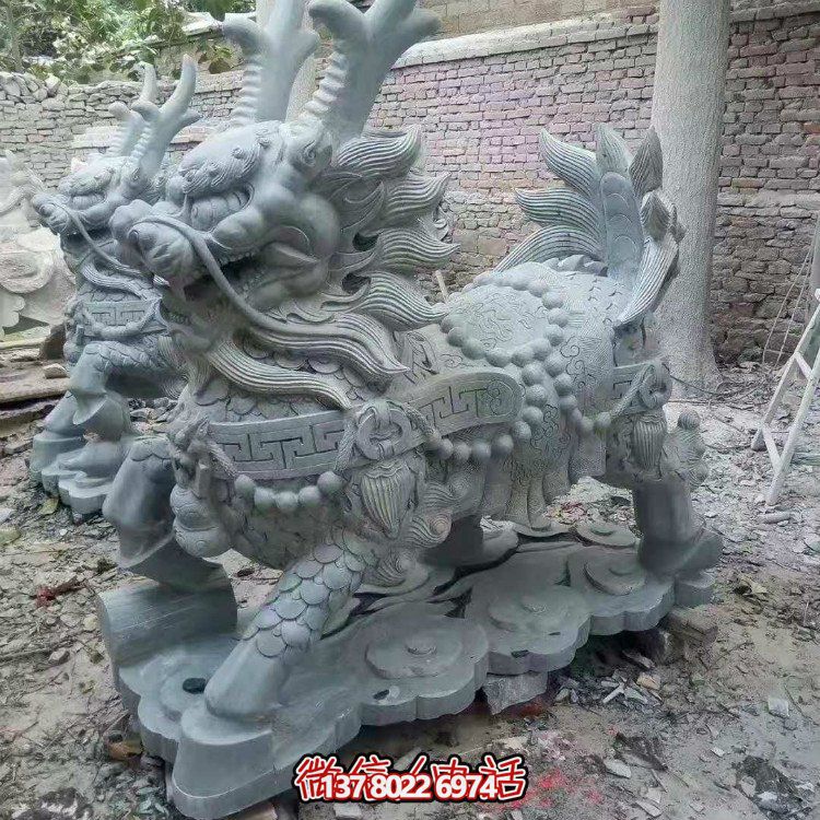 青石麒麟，吉祥神兽石雕