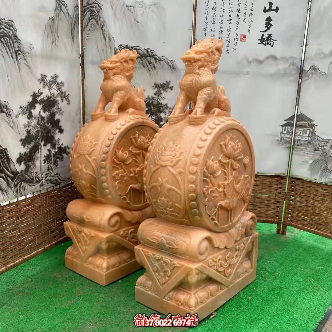 麒麟抱鼓石，晚霞红荷花门墩