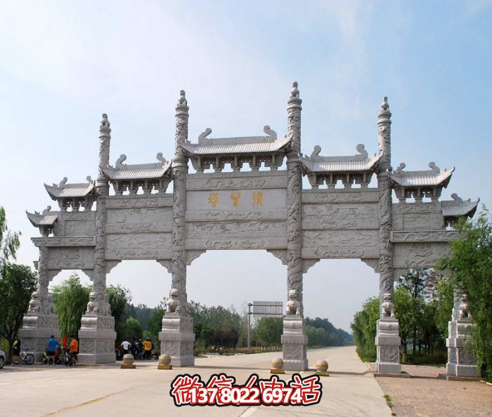大型新款浮雕五门道路石雕牌坊 大型新款浮雕五门道路石雕牌坊