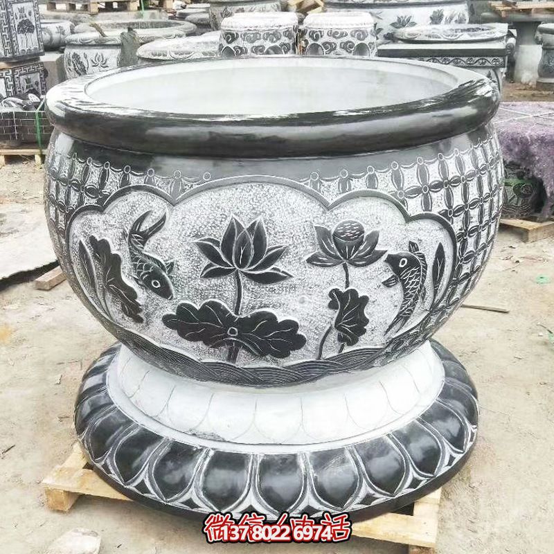 景区大型青石浮雕荷花庭院别墅招财缸雕塑 景区大型青石浮雕荷花庭院别墅招财缸雕塑