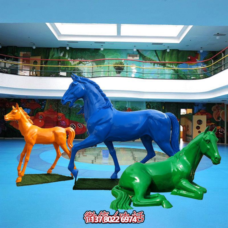 游乐场创意仿真动物玻璃钢彩绘马雕塑 游乐场创意仿真动物玻璃钢彩绘马雕塑
