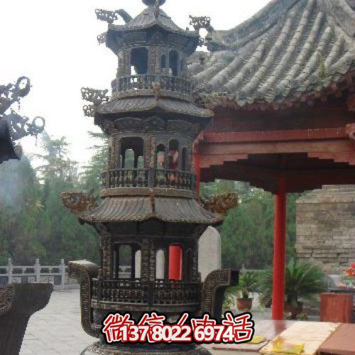 寺庙创意铜喷漆香炉雕塑