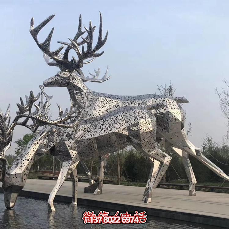 梅花鹿不锈钢几何园林抽象动物景观