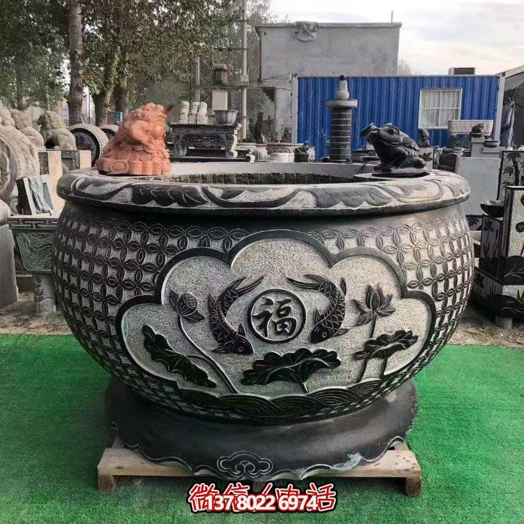 青石大水缸，石雕缸