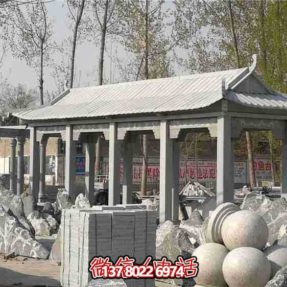 凉亭雕塑-寺院户外摆放仿古建长廊青石凉亭 凉亭雕塑-寺院户外摆放仿古建长廊青石凉亭