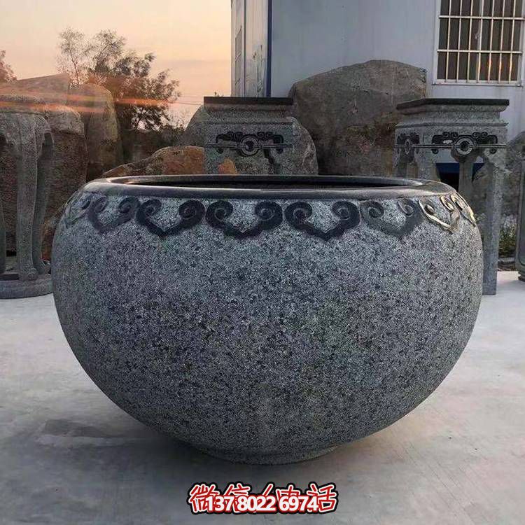 青石仿古浮雕鱼缸花盆各种园林工艺品摆件