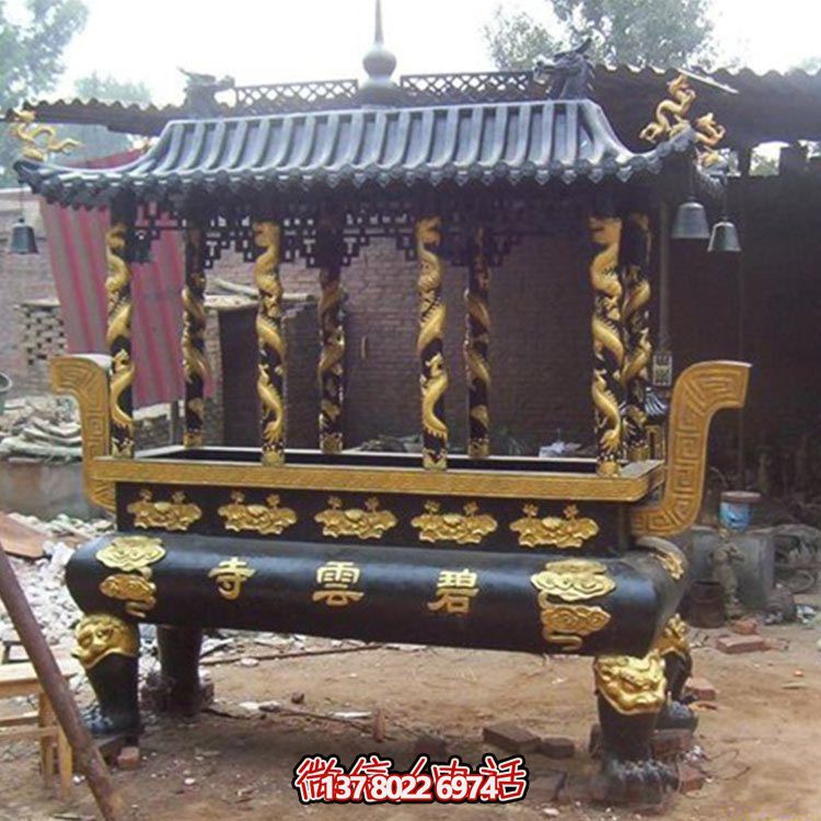 铸铁喷漆寺院户外摆放烧香宝顶八龙柱香炉·
