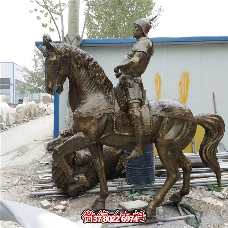 园林户外玻璃钢仿铜骑马的人物景观雕塑