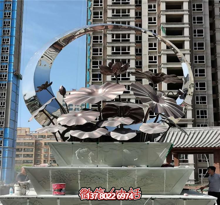 城市不锈钢水景荷花雕塑 城市不锈钢水景荷花雕塑