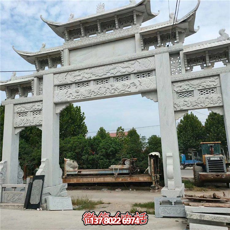 户外乡村大型三门石雕牌坊
