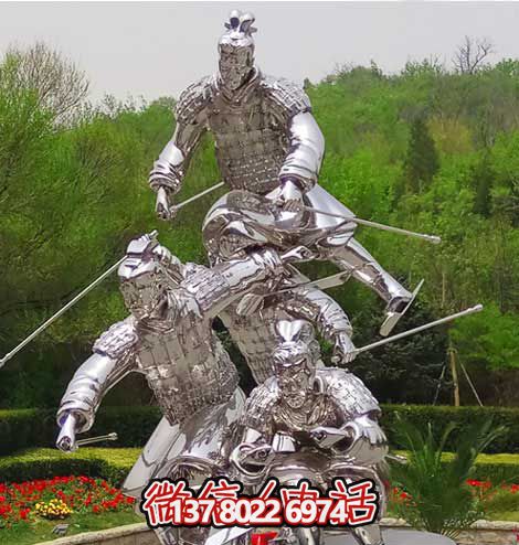 园林景区创意古代不锈钢滑雪人物主题雕塑