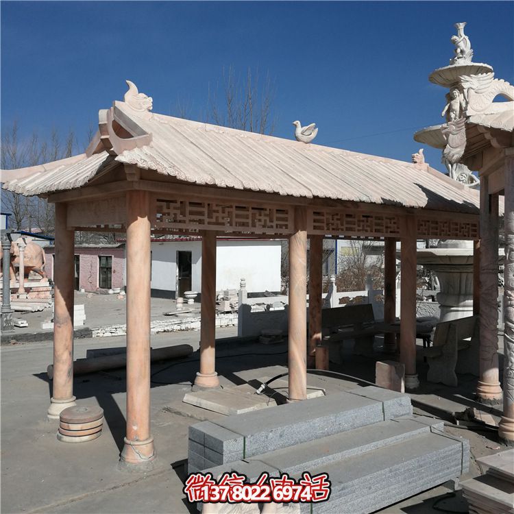 小区广场长廊晚霞红石雕休息凉亭 小区广场长廊晚霞红石雕休息凉亭