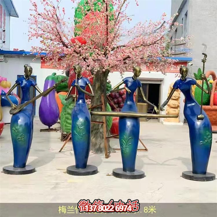 城市街道玻璃钢彩绘创意演奏音乐的抽象人物景观