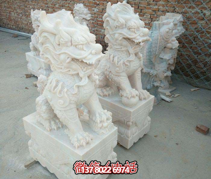 酒店门口镇宅汉白玉石雕麒麟雕塑 酒店门口镇宅汉白玉石雕麒麟雕塑