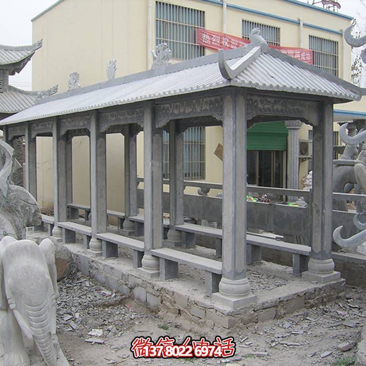 公园摆放青石仿古长廊石凉亭雕塑