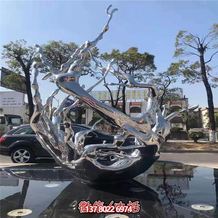 大型景观摆件镜面不锈钢抽象发光镂空雕塑