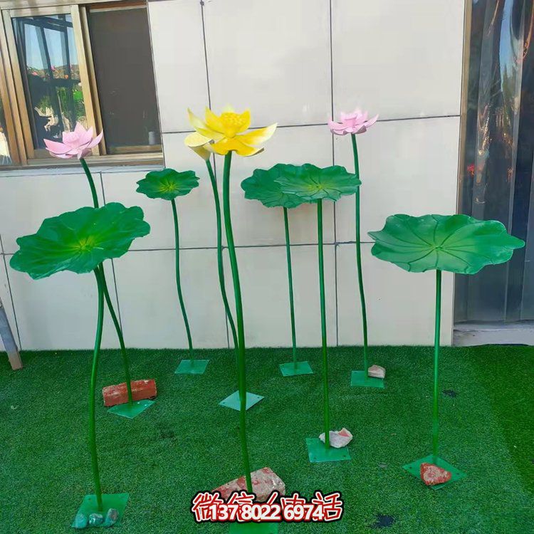 园林景观玻璃钢彩绘荷叶荷花雕塑摆件