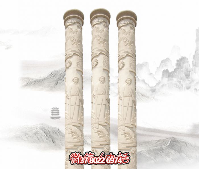 广场人物景观汉白玉石柱雕塑