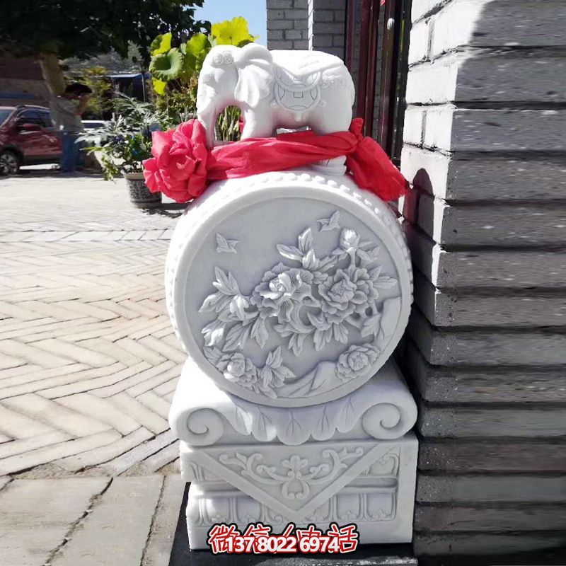 别墅庭院汉白玉石雕小象门墩 别墅庭院汉白玉石雕小象门墩