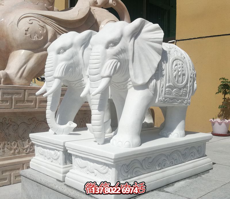 户外海边石雕汉白玉大象雕塑 户外海边石雕汉白玉大象雕塑