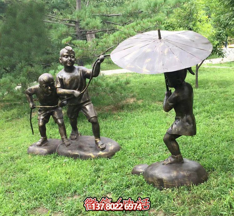 户外景区铜雕玩水的儿童雕塑 户外景区铜雕玩水的儿童雕塑