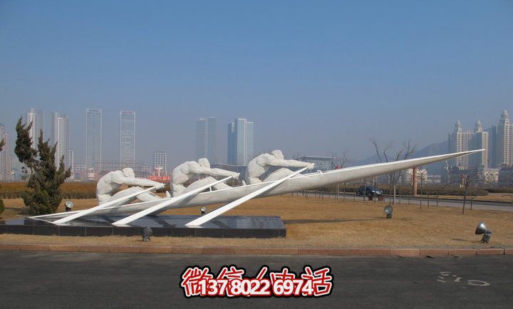 公园景区喷漆划船比赛不锈钢船雕塑 公园景区喷漆划船比赛不锈钢船雕塑